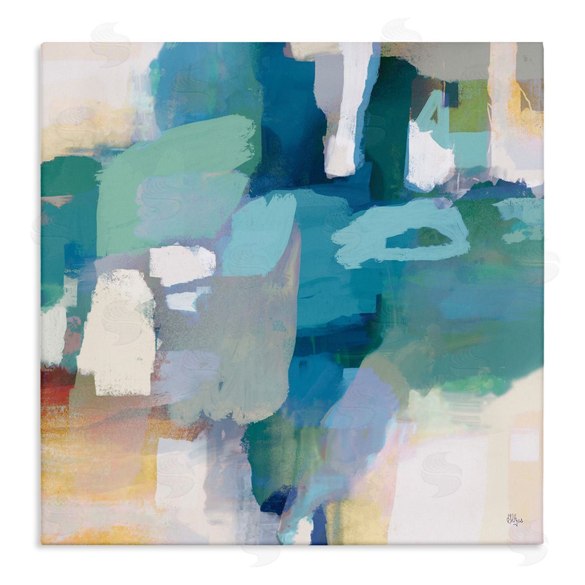 Lisa Ridgers Layered Blue Paint Strokes Dense Abstract Painting Stretched Canvas Wall Art Print