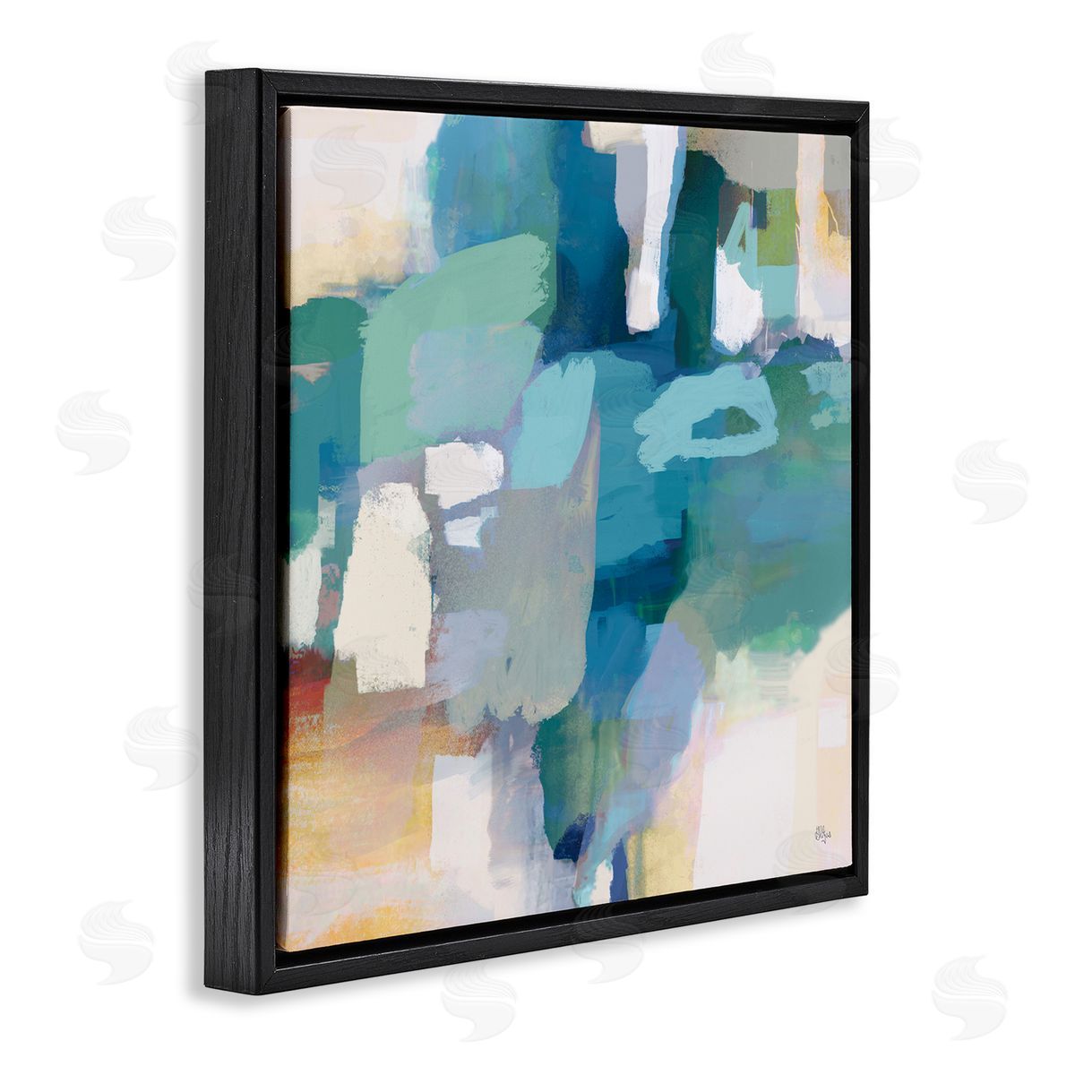 Lisa Ridgers Layered Blue Paint Strokes Dense Abstract Painting Black Floating Frame Canvas Wall Art Print