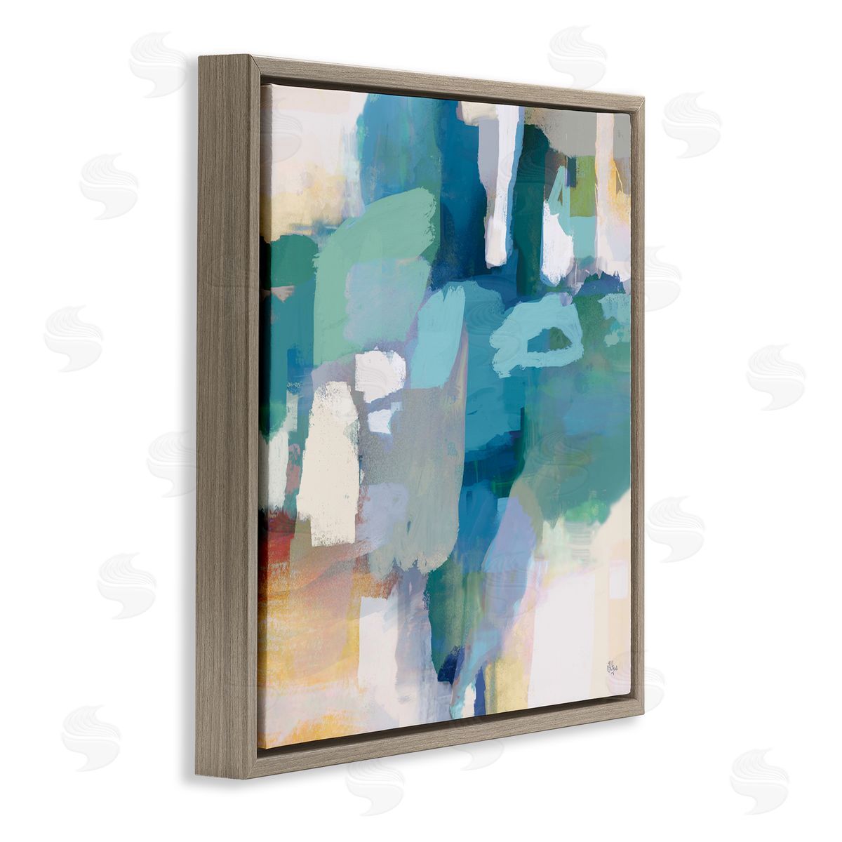 Lisa Ridgers Layered Blue Paint Strokes Dense Abstract Painting Brown Floating Frame Canvas Wall Art Print