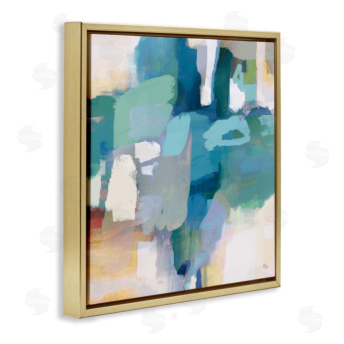 Lisa Ridgers Layered Blue Paint Strokes Dense Abstract Painting Gold Floating Frame Canvas Wall Art Print