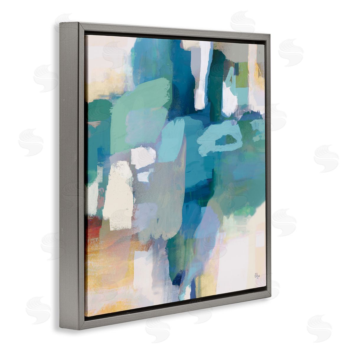 Lisa Ridgers Layered Blue Paint Strokes Dense Abstract Painting Gray Floating Frame Canvas Wall Art Print