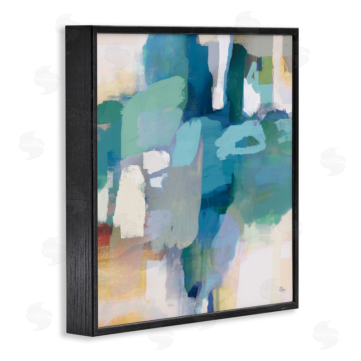 Lisa Ridgers Layered Blue Paint Strokes Dense Abstract Painting Black Framed Glicee Wall Art Print