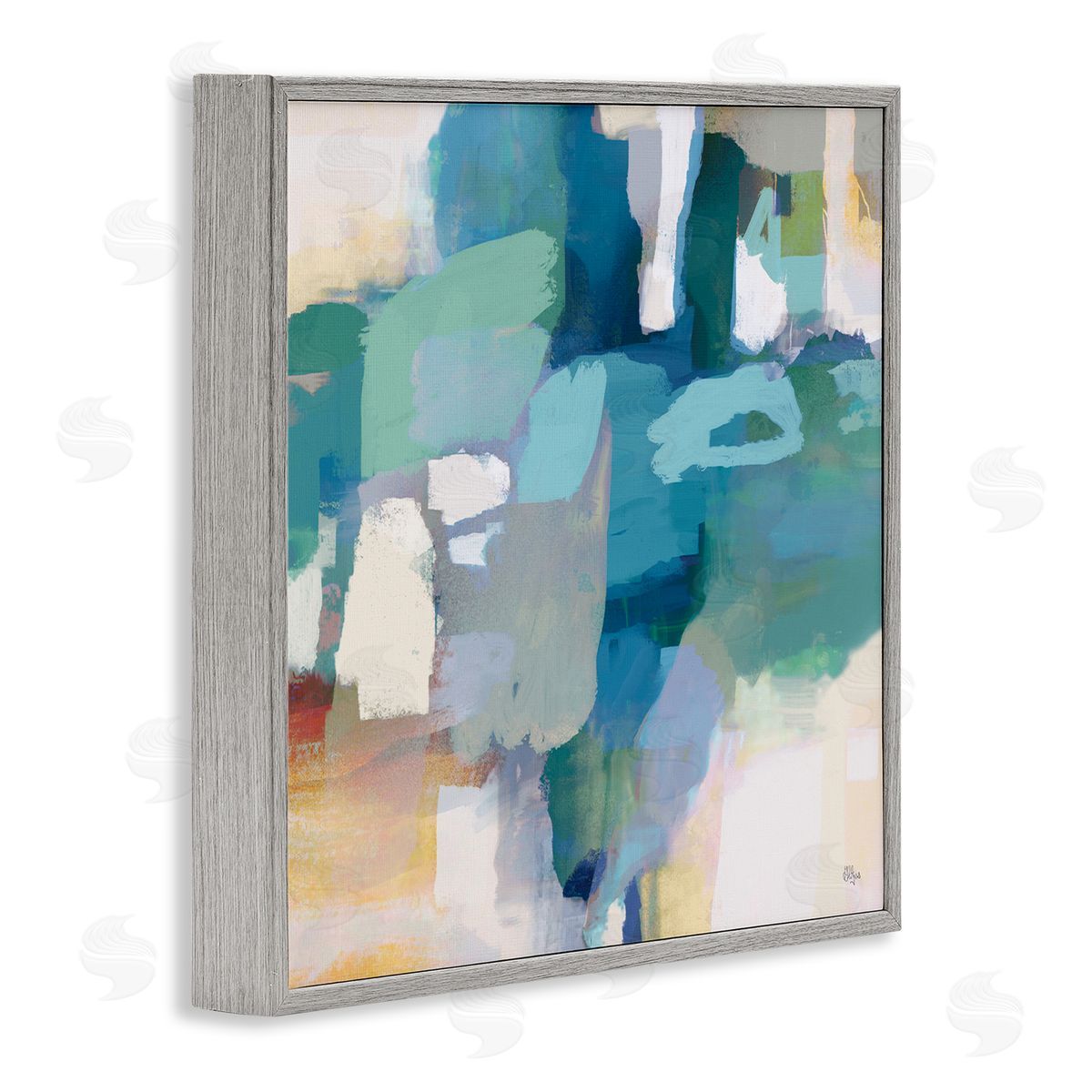 Lisa Ridgers Layered Blue Paint Strokes Dense Abstract Painting Gray Framed Glicee Wall Art Print