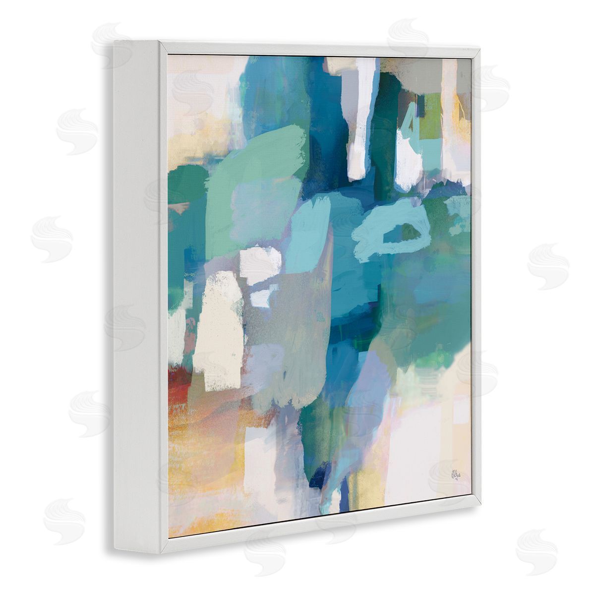 Lisa Ridgers Layered Blue Paint Strokes Dense Abstract Painting White Framed Glicee Wall Art Print