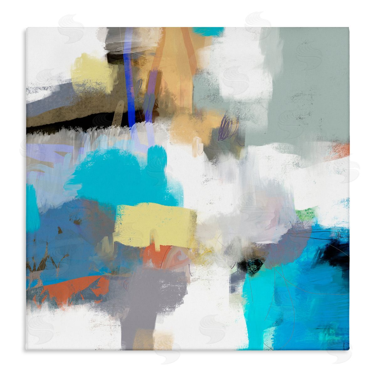 Lisa Ridgers Abstract Paint Strokes Vivid Blue Detail Scribbles Stretched Canvas Wall Art Print