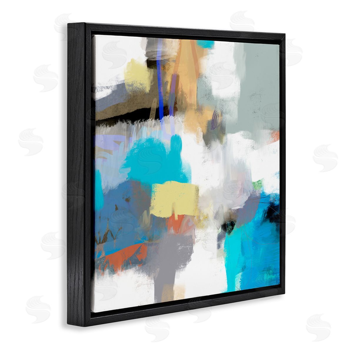 Lisa Ridgers Abstract Paint Strokes Vivid Blue Detail Scribbles Black Floating Frame Canvas Wall Art Print