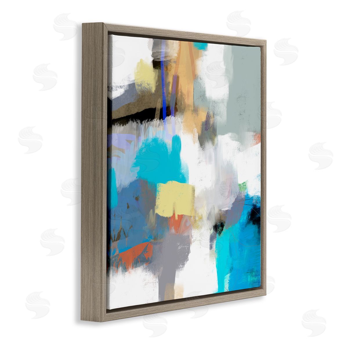 Lisa Ridgers Abstract Paint Strokes Vivid Blue Detail Scribbles Brown Floating Frame Canvas Wall Art Print