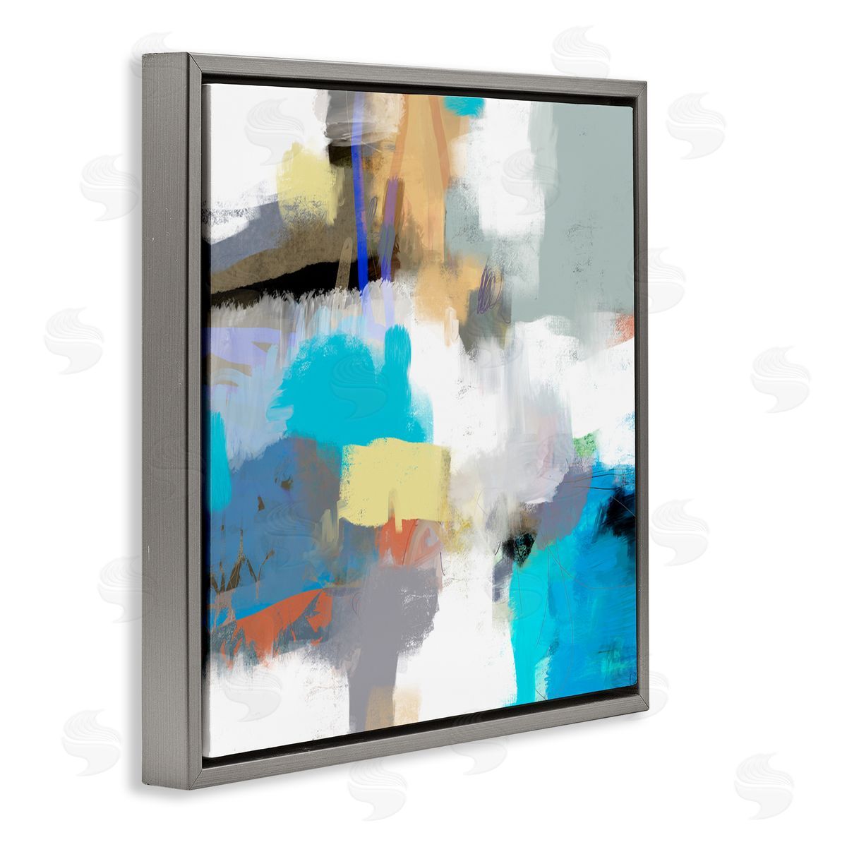 Lisa Ridgers Abstract Paint Strokes Vivid Blue Detail Scribbles Gray Floating Frame Canvas Wall Art Print
