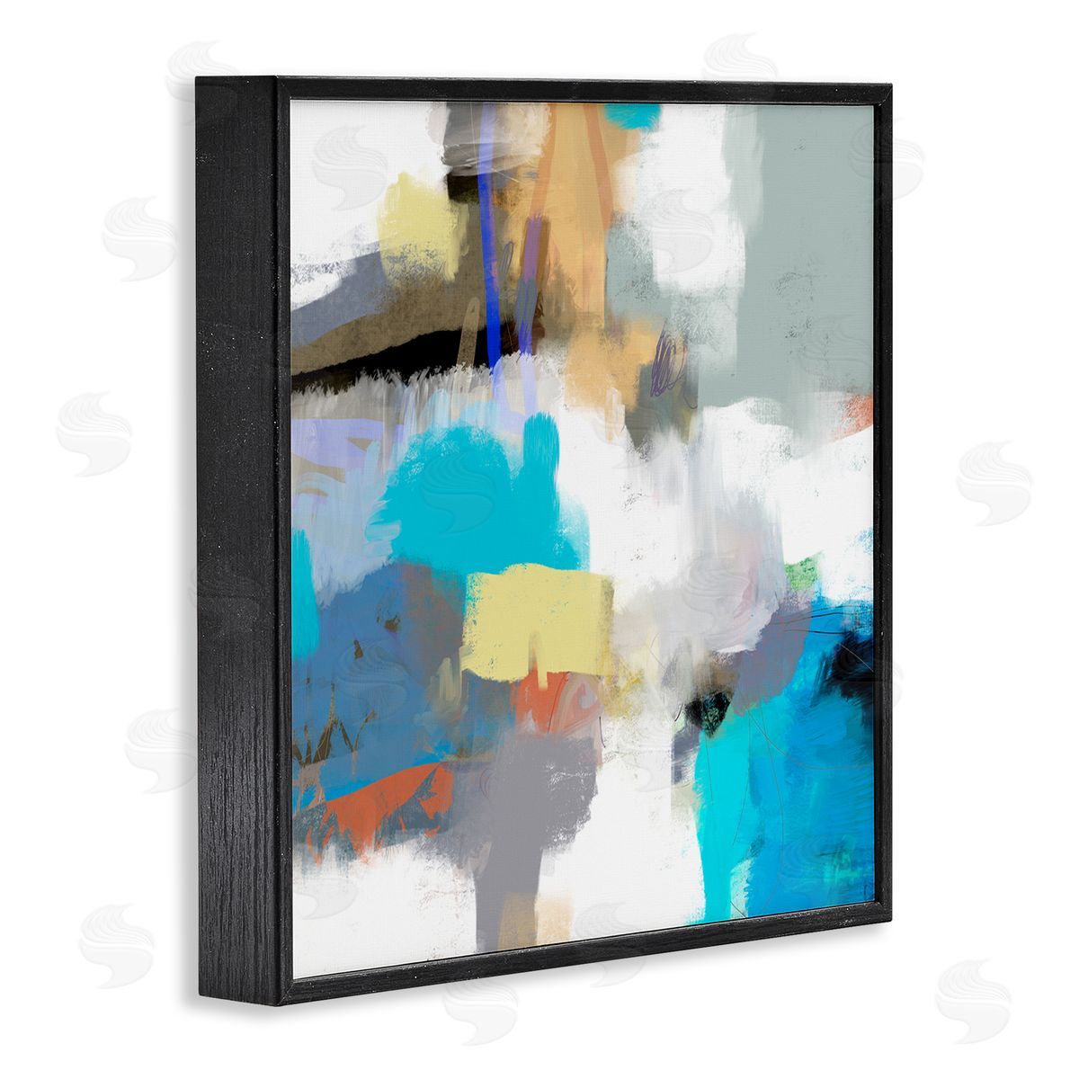 Lisa Ridgers Abstract Paint Strokes Vivid Blue Detail Scribbles Black Framed Glicee Wall Art Print
