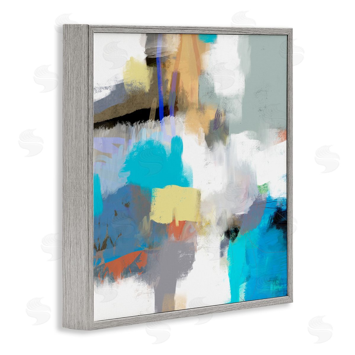 Lisa Ridgers Abstract Paint Strokes Vivid Blue Detail Scribbles Gray Framed Glicee Wall Art Print