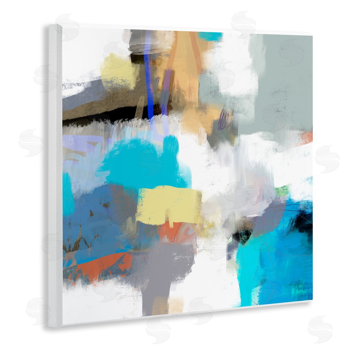 Lisa Ridgers Abstract Paint Strokes Vivid Blue Detail Scribbles Wooden Wall Plaque Art Print