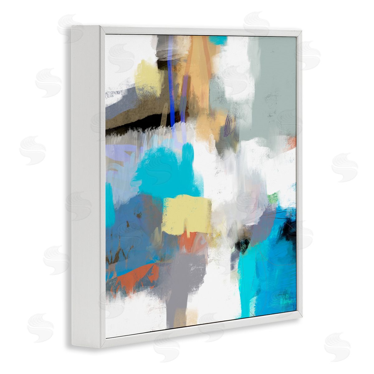 Lisa Ridgers Abstract Paint Strokes Vivid Blue Detail Scribbles White Framed Glicee Wall Art Print