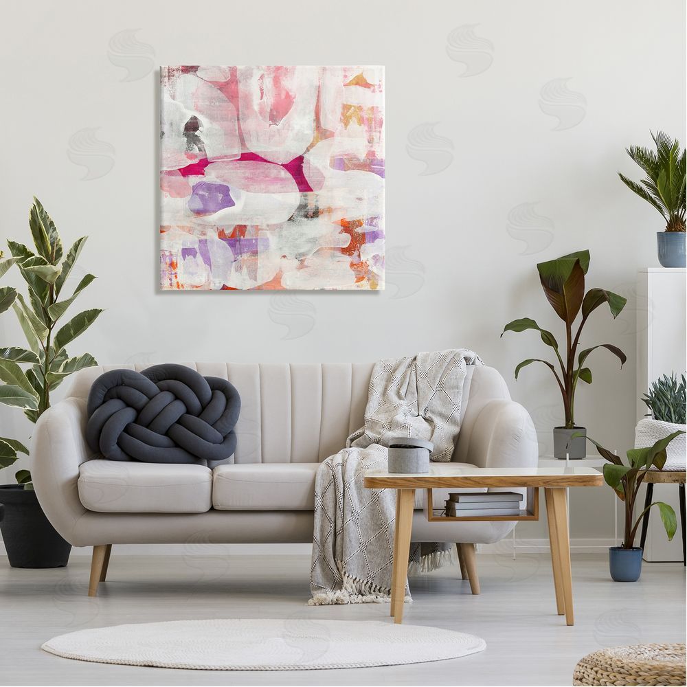 Jeff Iorillo Contemporary Pink Curved Shapes Abstract Pattern Collage Canvas Wall Art in Room