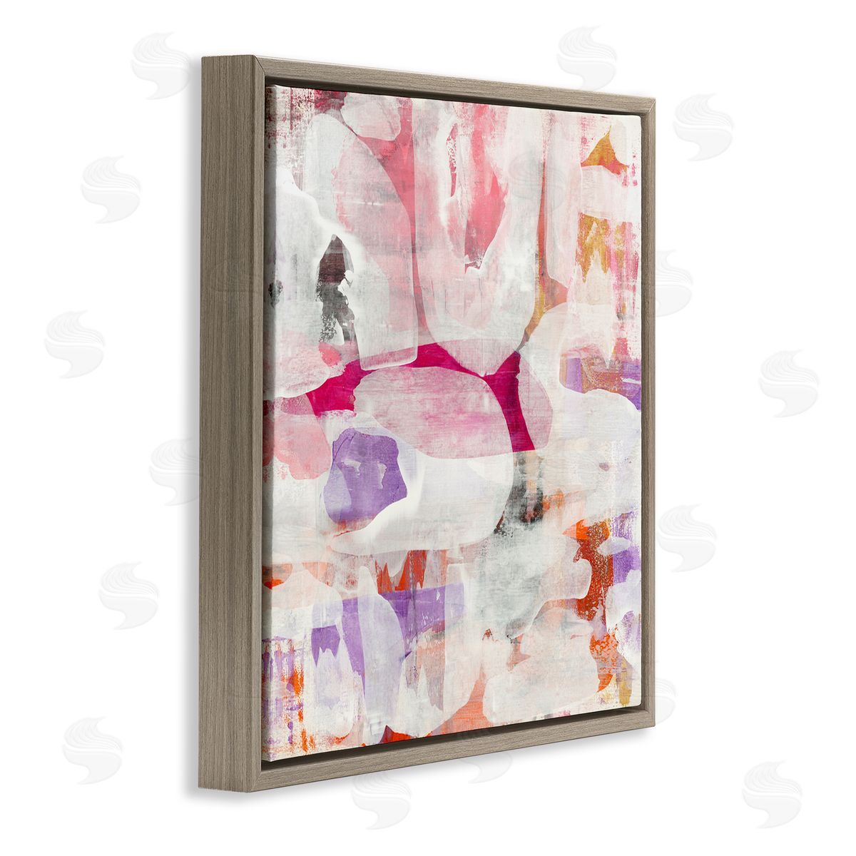 Jeff Iorillo Contemporary Pink Curved Shapes Abstract Pattern Collage Brown Floating Frame Canvas Wall Art Print