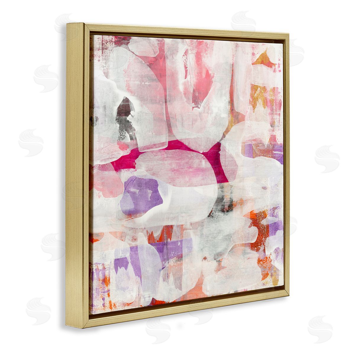 Jeff Iorillo Contemporary Pink Curved Shapes Abstract Pattern Collage Gold Floating Frame Canvas Wall Art Print