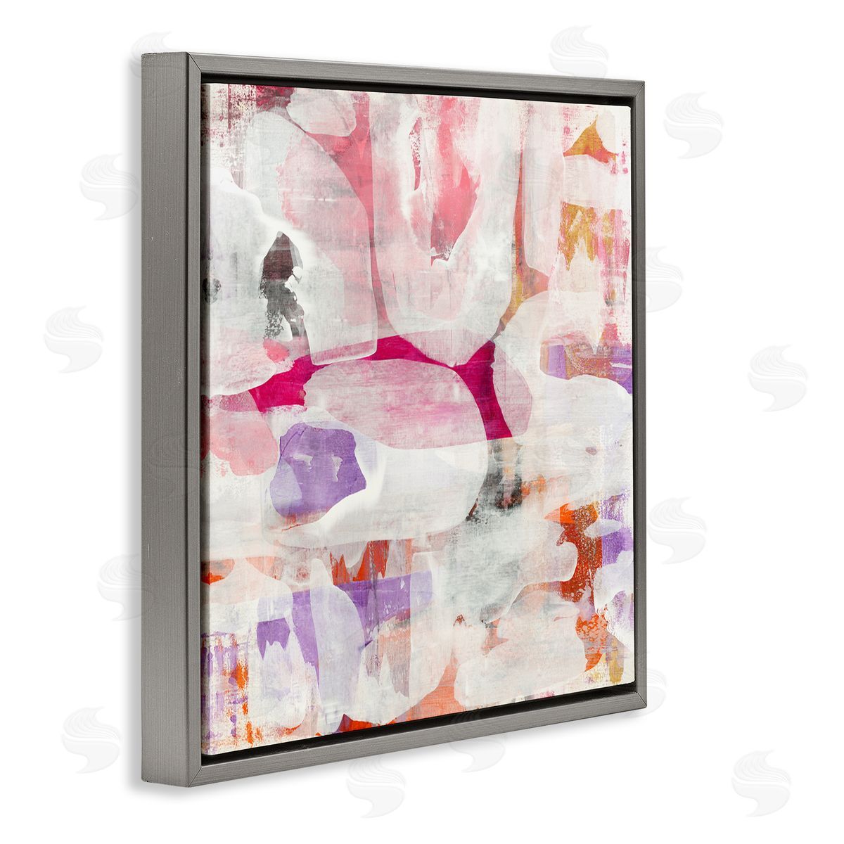 Jeff Iorillo Contemporary Pink Curved Shapes Abstract Pattern Collage Gray Floating Frame Canvas Wall Art Print
