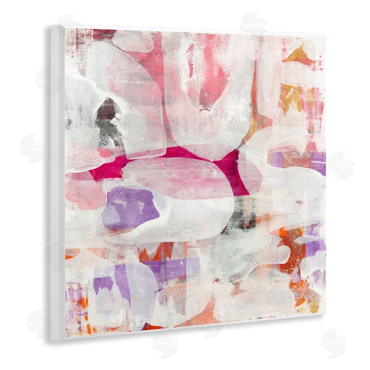 Jeff Iorillo Contemporary Pink Curved Shapes Abstract Pattern Collage Wooden Wall Plaque Art Print