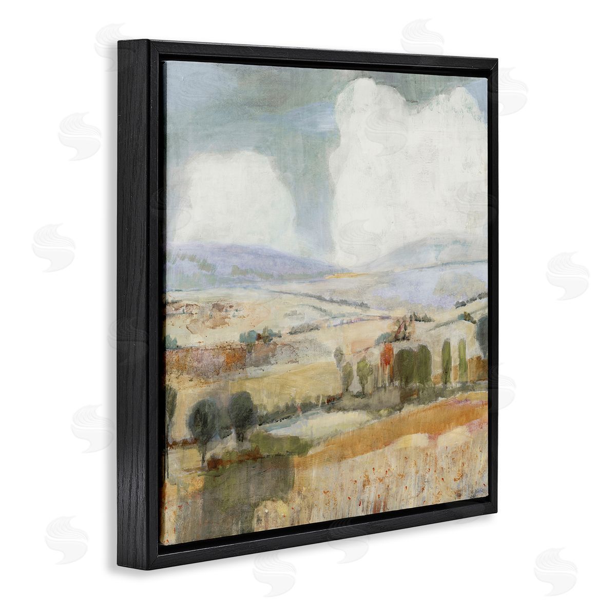 Jill Martin Distant Farmland Trees Quaint Rural Landscape Scene Black Floating Frame Canvas Wall Art Print