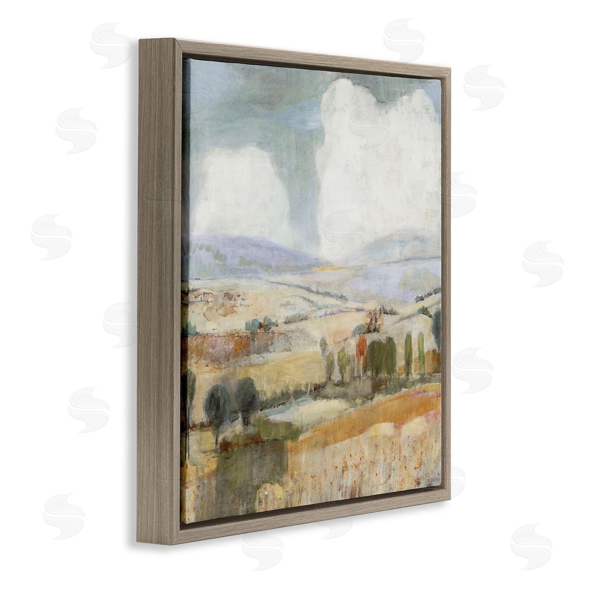 Jill Martin Distant Farmland Trees Quaint Rural Landscape Scene Brown Floating Frame Canvas Wall Art Print