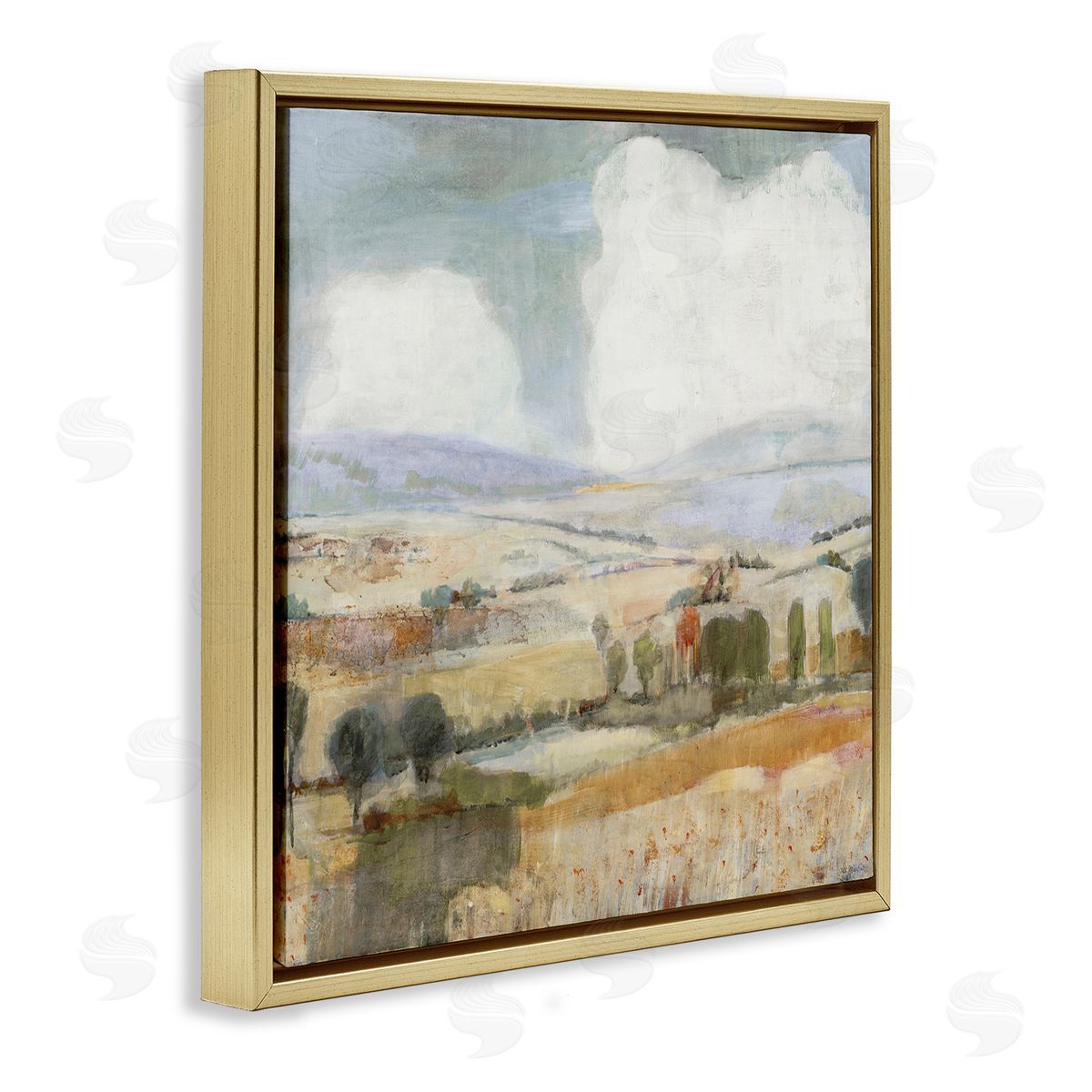 Jill Martin Distant Farmland Trees Quaint Rural Landscape Scene Gold Floating Frame Canvas Wall Art Print