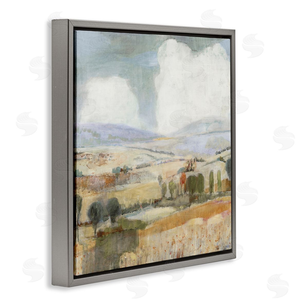 Jill Martin Distant Farmland Trees Quaint Rural Landscape Scene Gray Floating Frame Canvas Wall Art Print