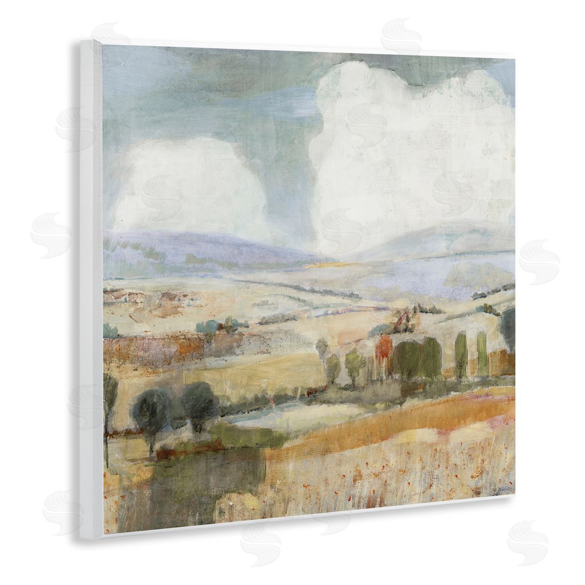 Jill Martin Distant Farmland Trees Quaint Rural Landscape Scene Wooden Wall Plaque Art Print