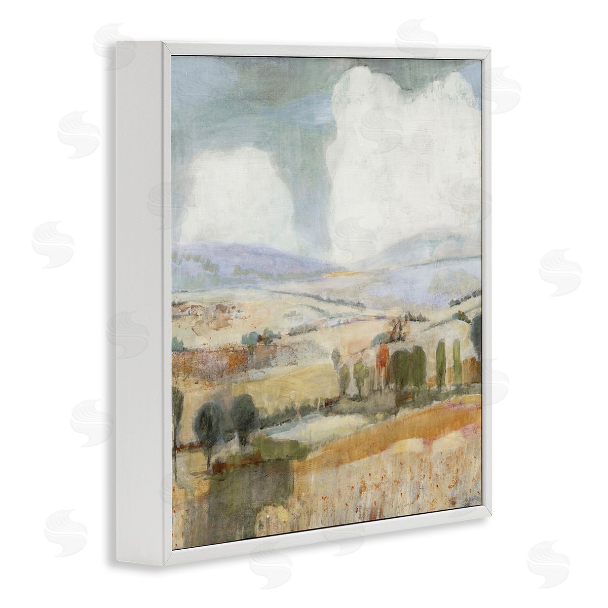 Jill Martin Distant Farmland Trees Quaint Rural Landscape Scene White Framed Glicee Wall Art Print