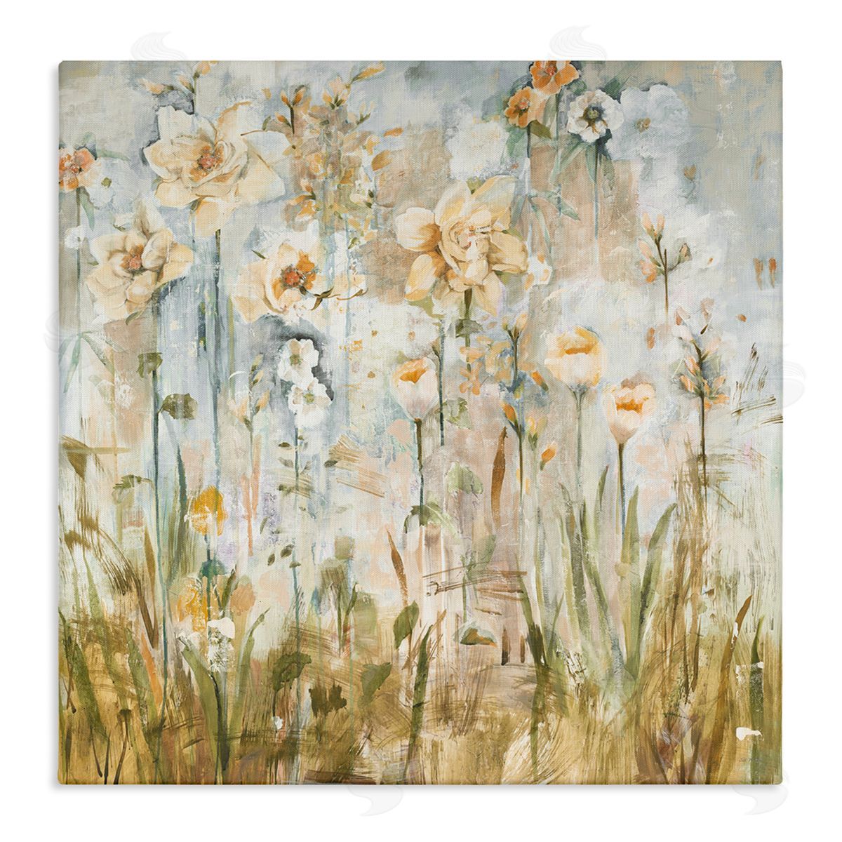 Jill Martin Varied Blooming Flowers Among Grasses Boho Painting Stretched Canvas Wall Art Print