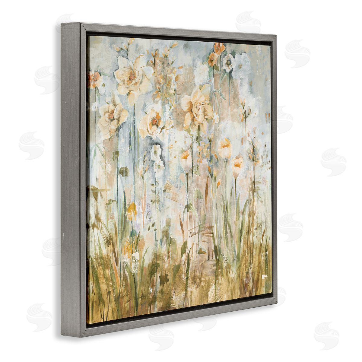 Jill Martin Varied Blooming Flowers Among Grasses Boho Painting Gray Floating Frame Canvas Wall Art Print