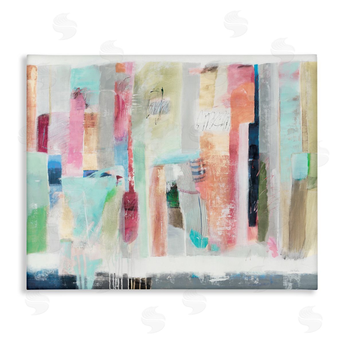 Jill Martin Abstract Blocked Line Shapes Modern Scribble Detail Stretched Canvas Wall Art Print