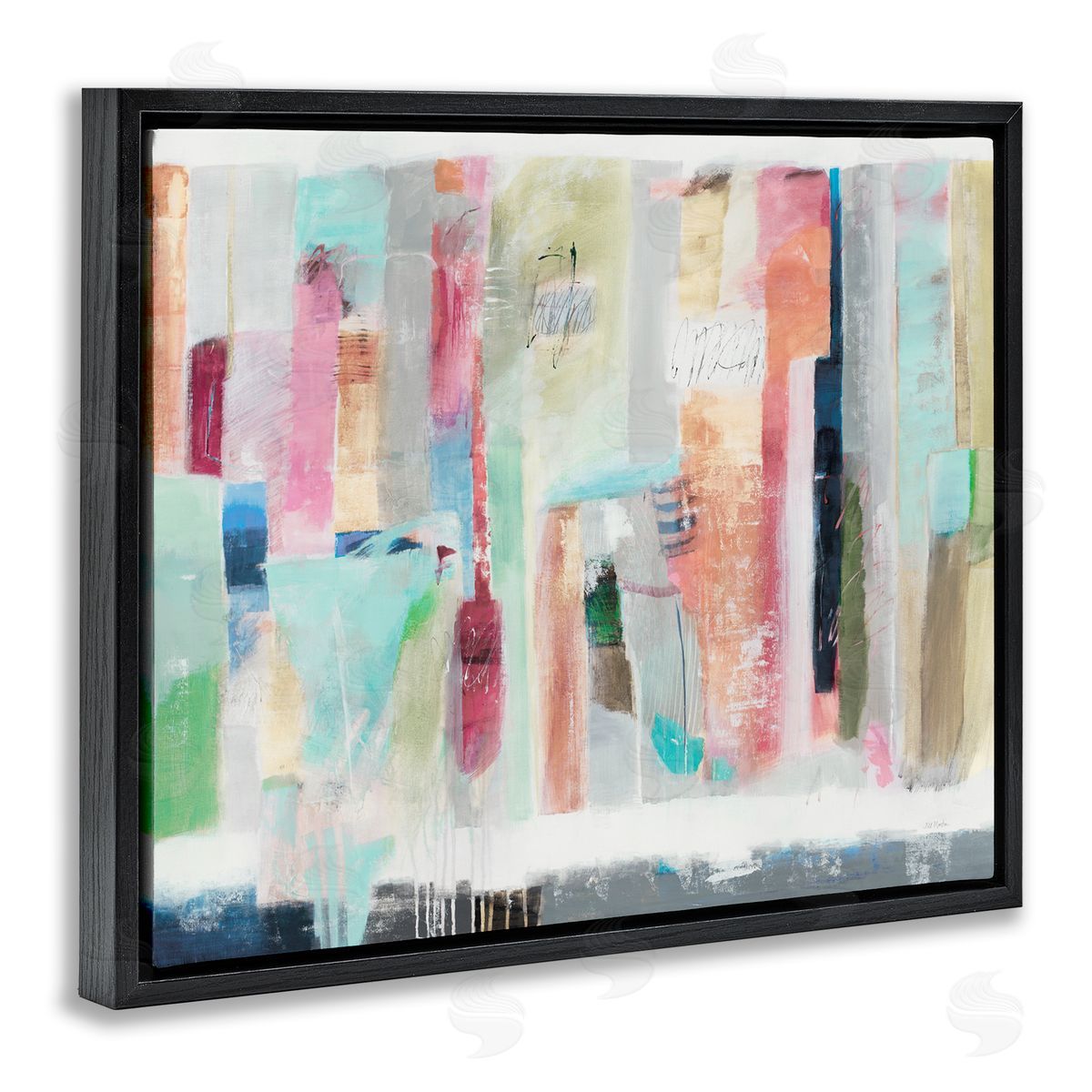 Jill Martin Abstract Blocked Line Shapes Modern Scribble Detail Black Floating Frame Canvas Wall Art Print