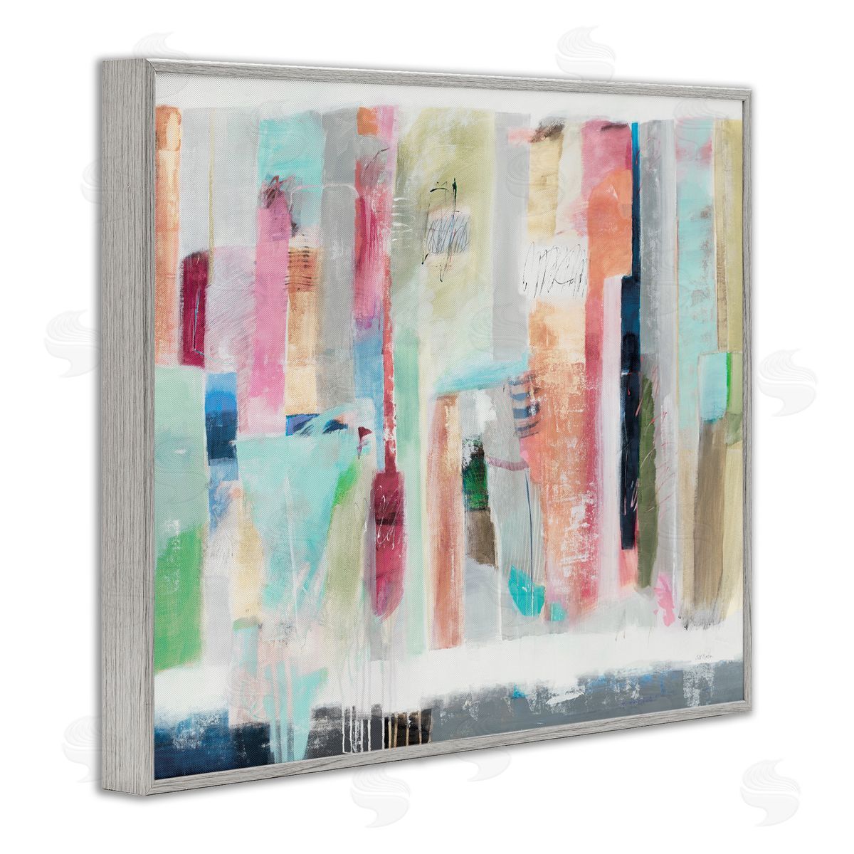 Jill Martin Abstract Blocked Line Shapes Modern Scribble Detail Gray Framed Giclee Wall Art Print