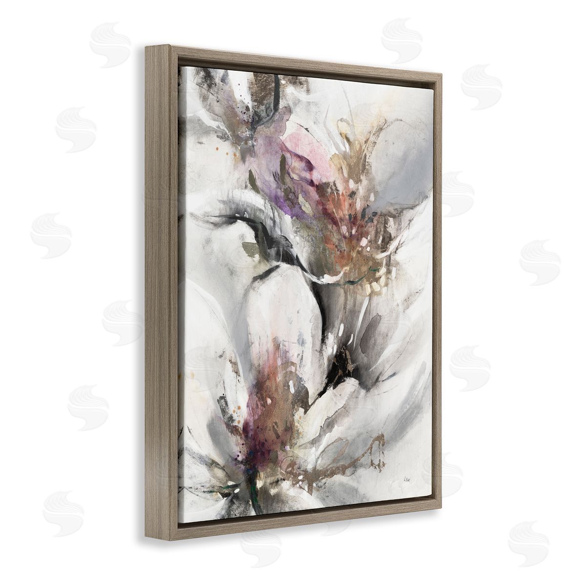 K. Nari Abstract Floral Blossoms White Petals Nature Brown Floating Frame Canvas Wall Art Print
