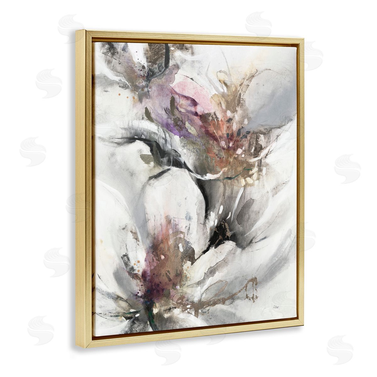 K. Nari Abstract Floral Blossoms White Petals Nature Gold Floating Frame Canvas Wall Art Print