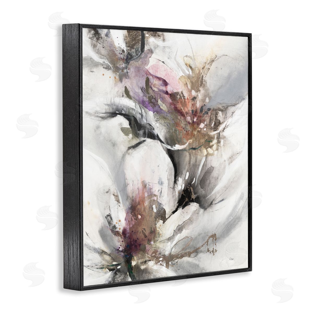 K. Nari Abstract Floral Blossoms White Petals Nature Black Framed Giclee Wall Art Print