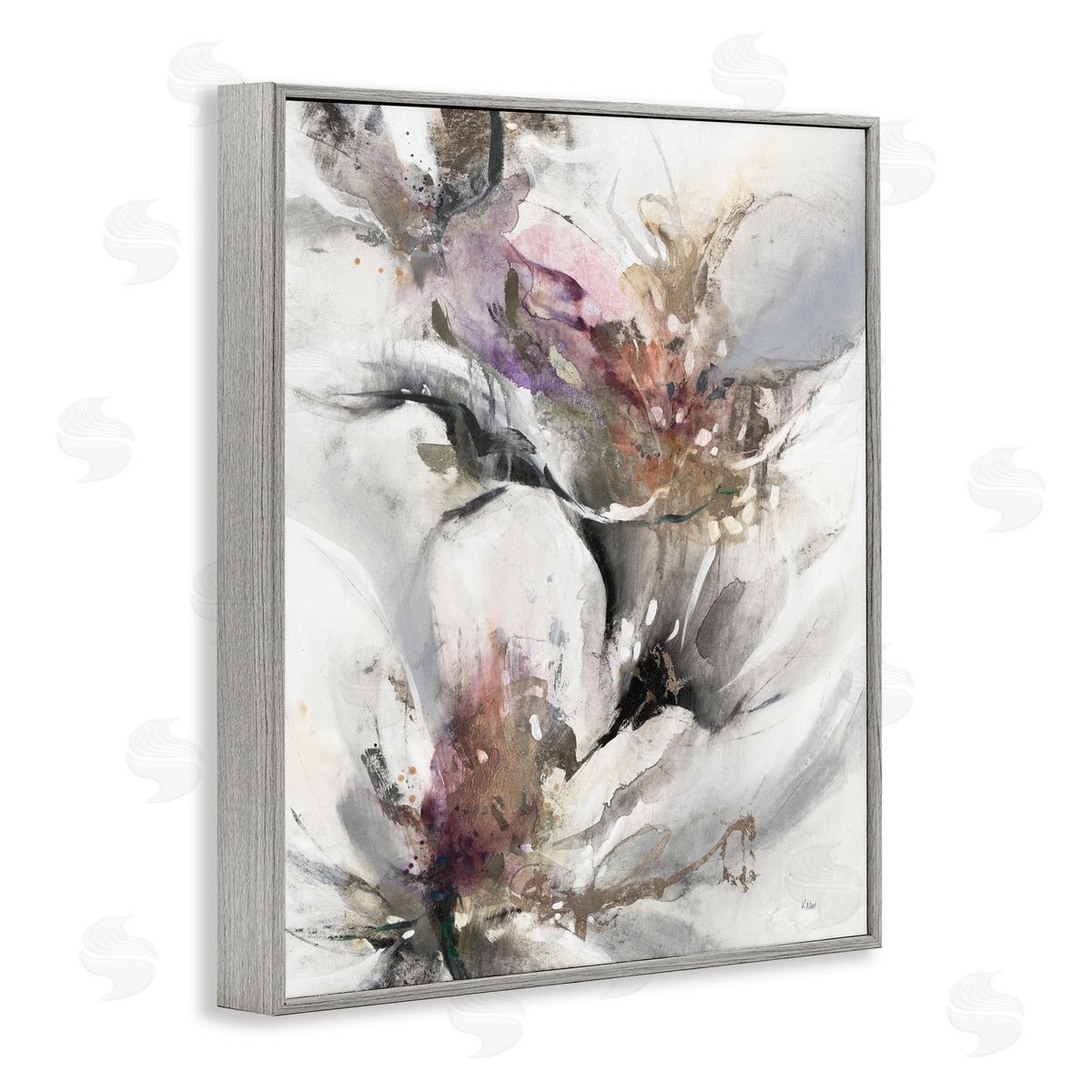 K. Nari Abstract Floral Blossoms White Petals Nature Gray Framed Giclee Wall Art Print