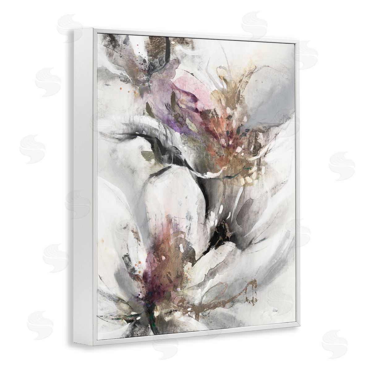 K. Nari Abstract Floral Blossoms White Petals Nature White Framed Giclee Wall Art Print