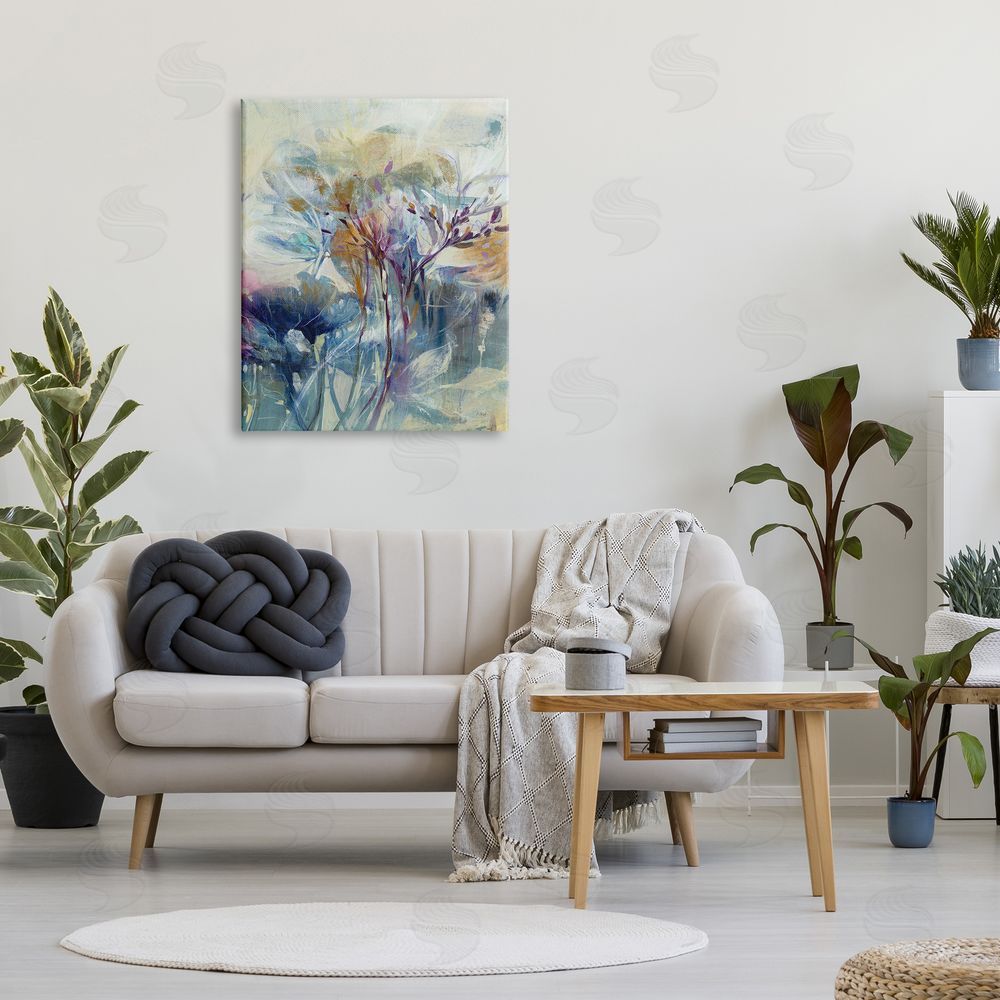 K. Nari Blooming Floral Blossoms Layered Botanical Outline Painting Canvas Wall Art Print in Room