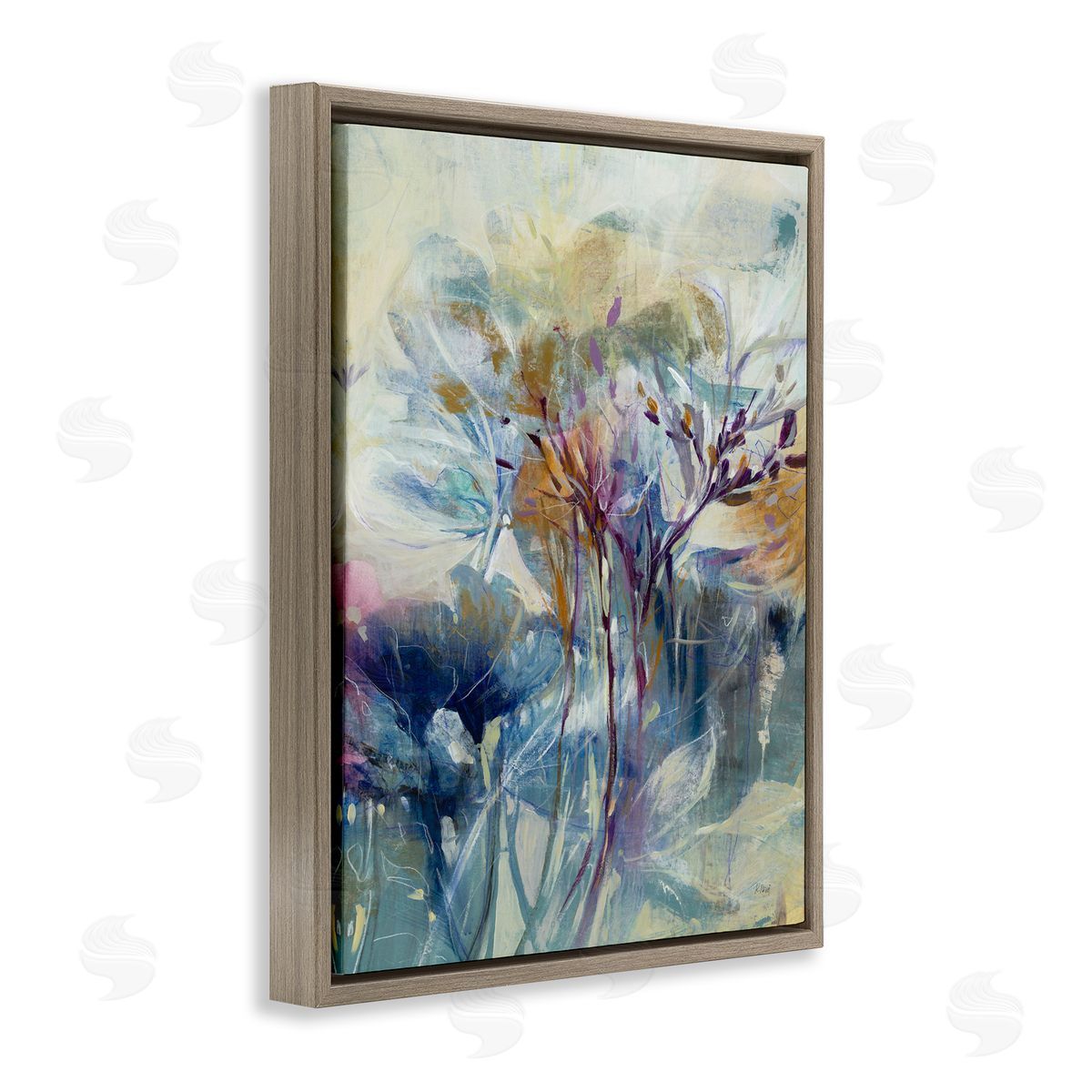 K. Nari Blooming Floral Blossoms Layered Botanical Outline Painting Brown Floating Frame Canvas Wall Art Print