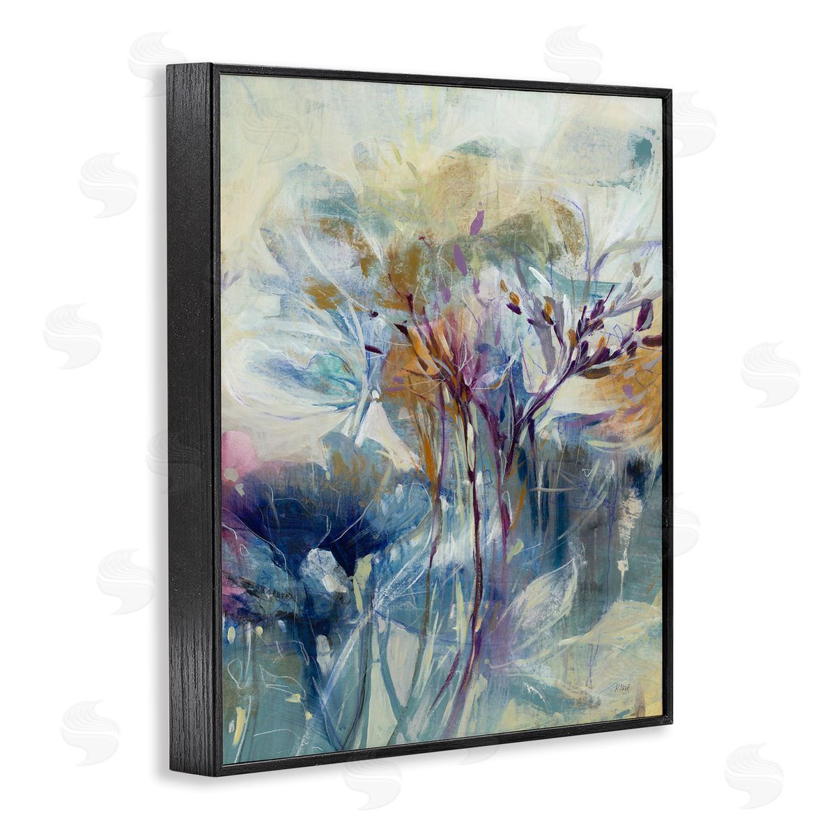 K. Nari Blooming Floral Blossoms Layered Botanical Outline Painting Black Framed Giclee Wall Art Print
