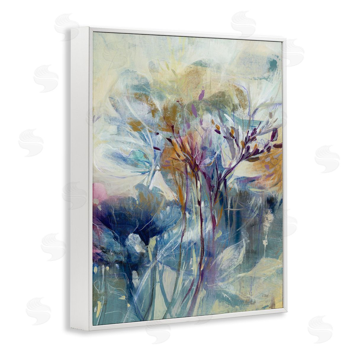 K. Nari Blooming Floral Blossoms Layered Botanical Outline Painting White Framed Giclee Wall Art Print