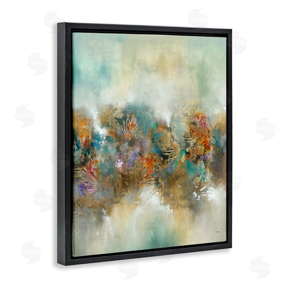 K. Nari Vivid Abstract Botanical Painting Bold Glam Detail Black Floating Frame Canvas Wall Art Print