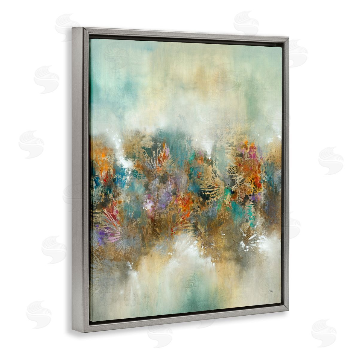 K. Nari Vivid Abstract Botanical Painting Bold Glam Detail Gray Floating Frame Canvas Wall Art Print