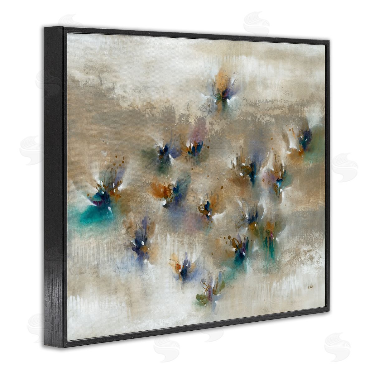 K. Nari Earthy Abstract Floral Petals Boho Paint Drip  Black Framed Giclee Wall Art Print