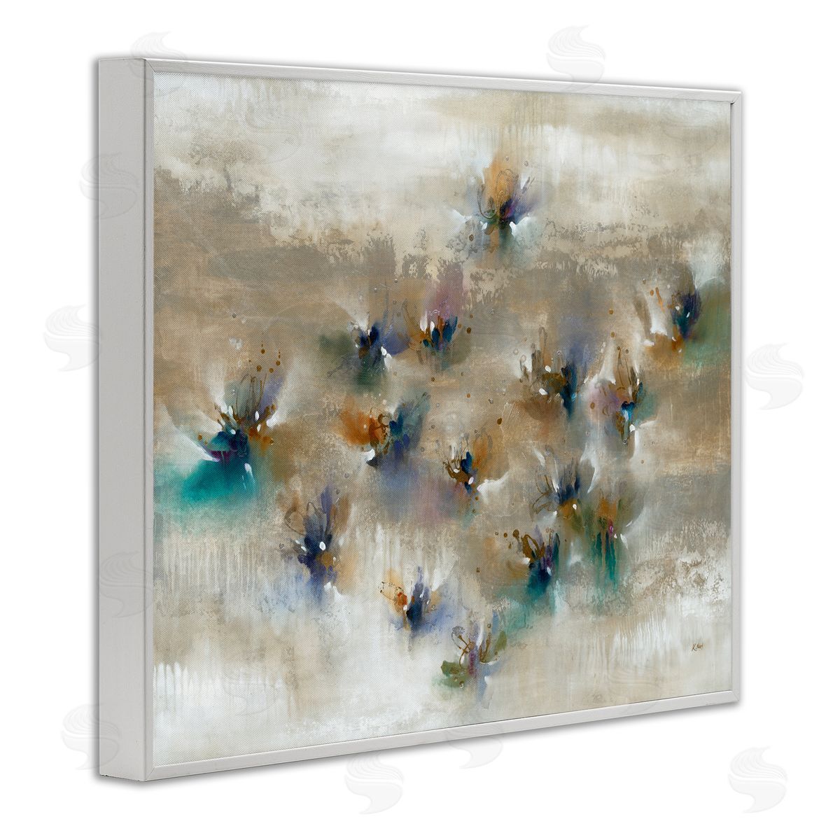 K. Nari Earthy Abstract Floral Petals Boho Paint Drip  White Framed Giclee Wall Art Print