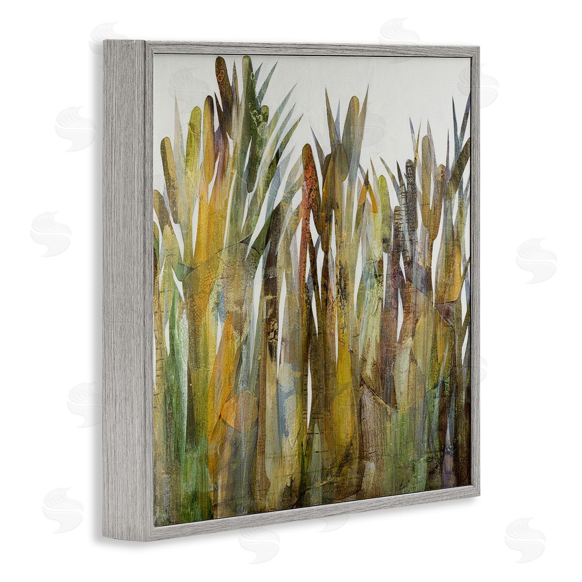 Steling Rustic Pampas Grass Cattails Wild Rural Plants Gray Framed Glicee Wall Art Print