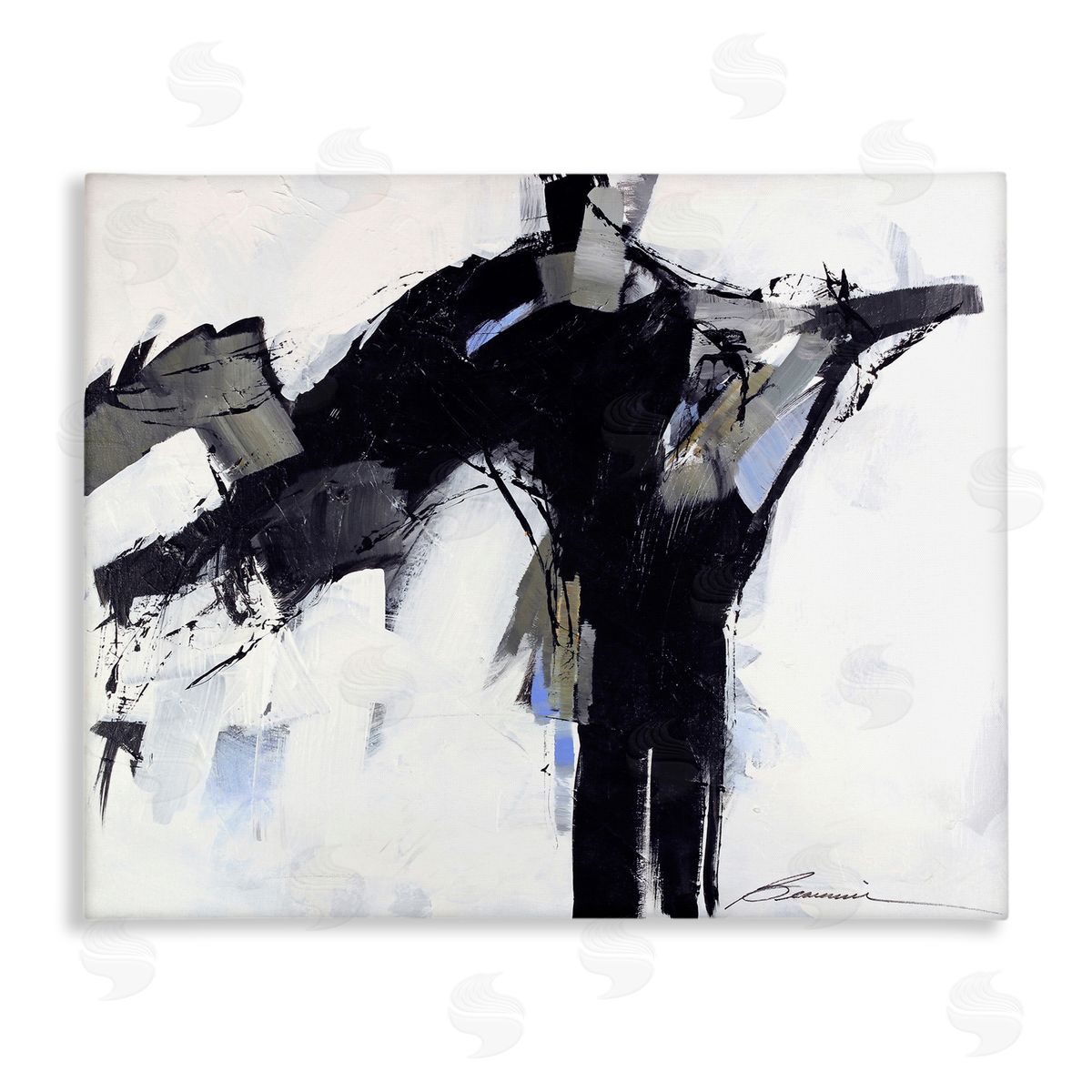Beau Wild Ink Drip Flat Brush Strokes Modern Industrial Stretched Canvas Wall Art Print