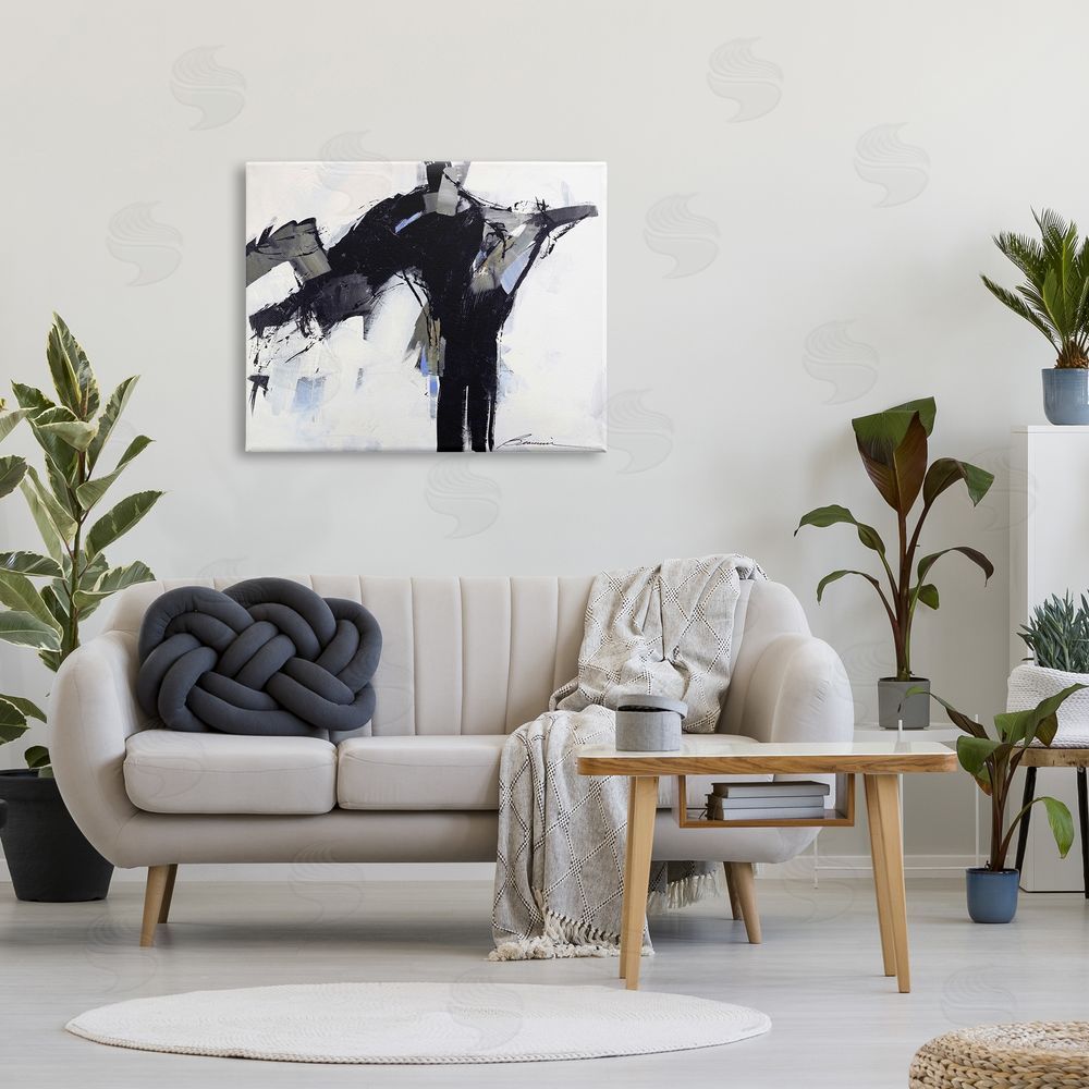 Beau Wild Ink Drip Flat Brush Strokes Modern Industrial Canvas Wall Art Print in Room