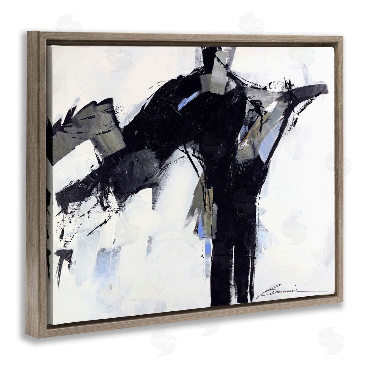 Beau Wild Ink Drip Flat Brush Strokes Modern Industrial Brown Floating Frame Canvas Wall Art Print
