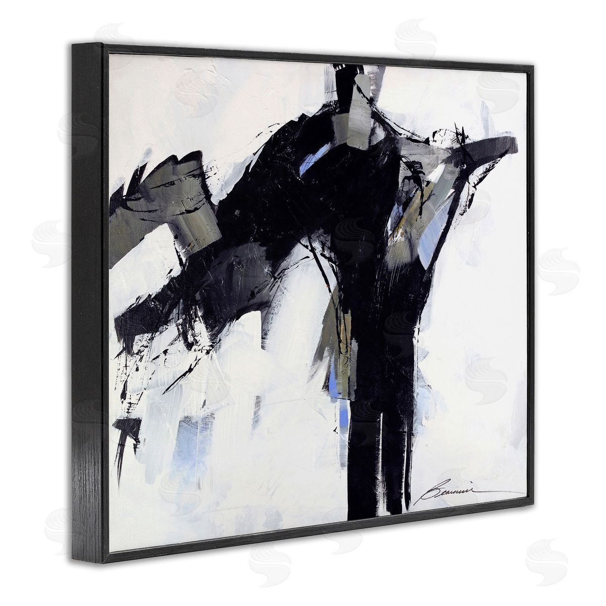 Beau Wild Ink Drip Flat Brush Strokes Modern Industrial Black Framed Giclee Wall Art Print